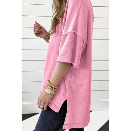 Strawberry Pink Mineral Wash Exposed Seam Drop Shoulder Oversized Tee