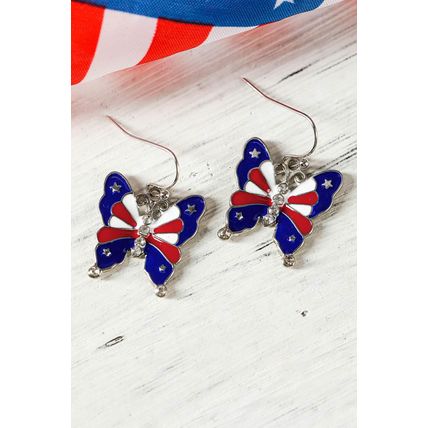 Dark Blue Stars and Stripes Print Butterfly Shape Hook Earrings