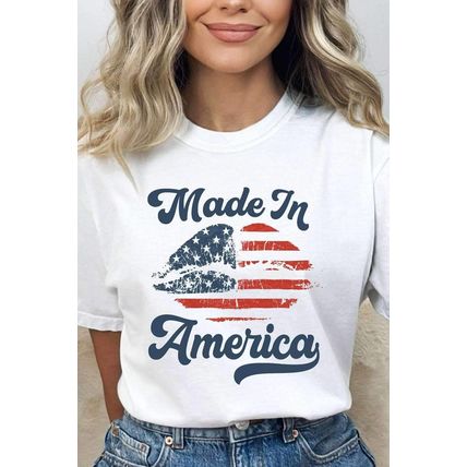 White Made in America Lip Printed O Neck T Shirt