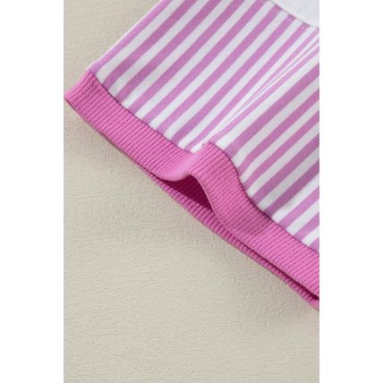 Pink Stripe Patchwork Bracelet Sleeve Plus Size T Shirt