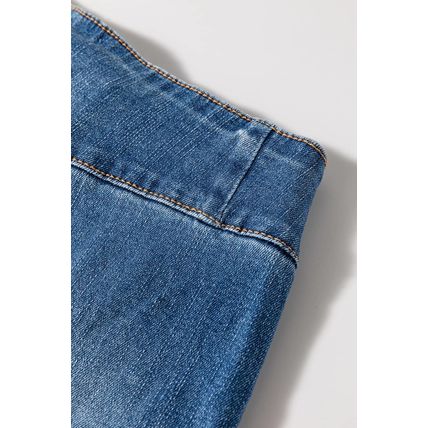 Sail Blue High Waist Button Fly Seamed Raw Hem Flare Jeans