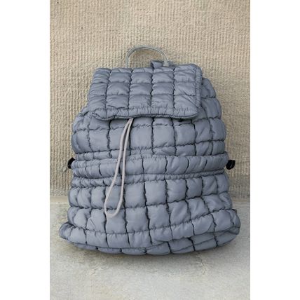 Dusk Blue Solid Flapped Quilted Puffer Backpack