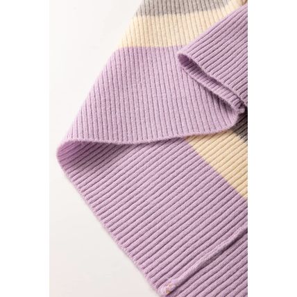 Purple Stripe Borderline Rib Knit Cuffed Dolman Sleeve Sweater