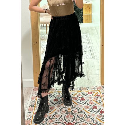 Black Lace Cascading Tiered High Waist Maxi Skirt
