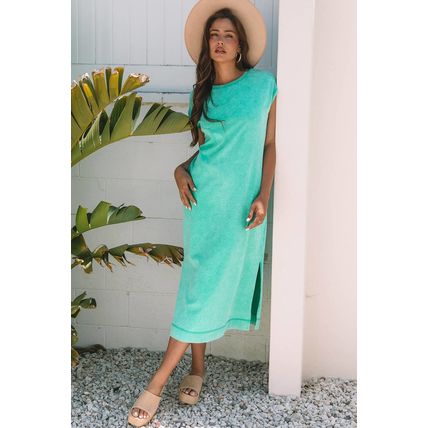 Clearly Aqua Mineral Wash Pocketed T-shirt Long Dress