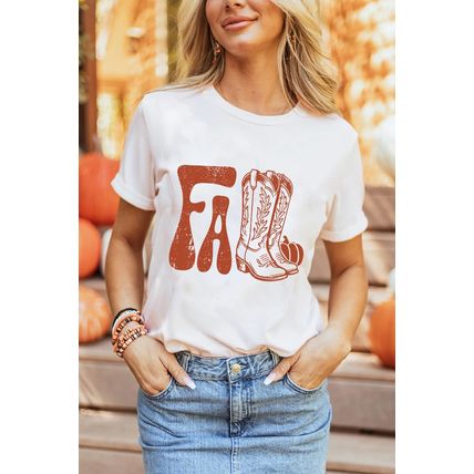White FALL Boots Cracking Graphic T Shirt