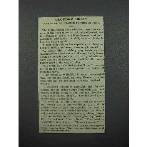 1913 Postum Grape-Nuts Cereal Ad - Clouded Brain