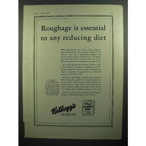 1930 Kellogg's All-Bran Cereal Ad - Roughage Essential
