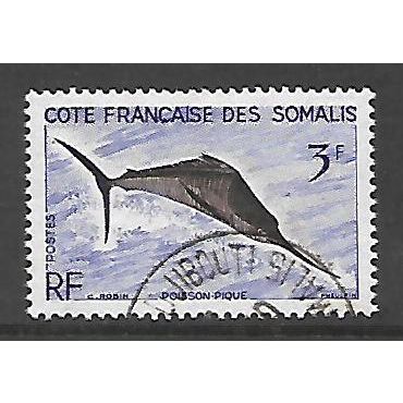 FRENCH SOMALI COAST 1958 3F BLUE MARLIN SG 437 FINE USED#2