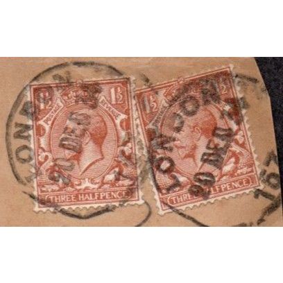 1912-24 George V, 2 x Three Half Pence. Brown Wm T100, Royal Cypher. Fine Used