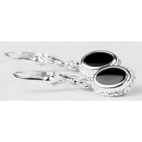 Black Onyx, 925 Sterling Silver Leverback Rope Earrings, SE006