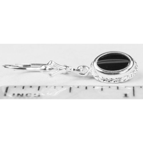 Black Onyx, 925 Sterling Silver Leverback Rope Earrings, SE006