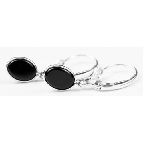 Black Onyx, 925 Sterling Silver Leverback Earrings, SE001