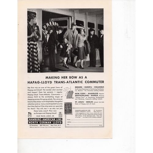 Hamburg American Lines Cruises vintage magazine Print Ad March 1939