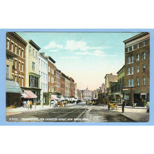 CT New Haven Congress Ave Cor Lafayette St Street Scene Intersection View ~606