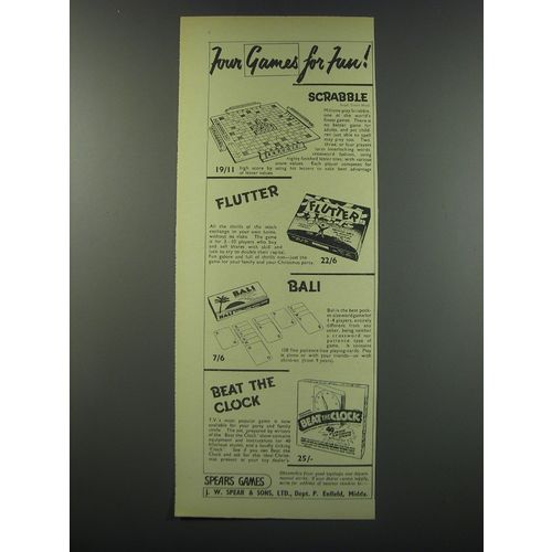 1957 Spears Games Advertisement - Scrabble, Flutter, Bali, Beat the Clock