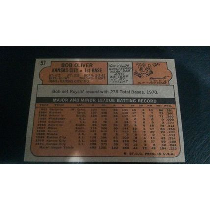 1972 Topps Card # 057 Bob Oliver Very Good (3) Kansas City Royals