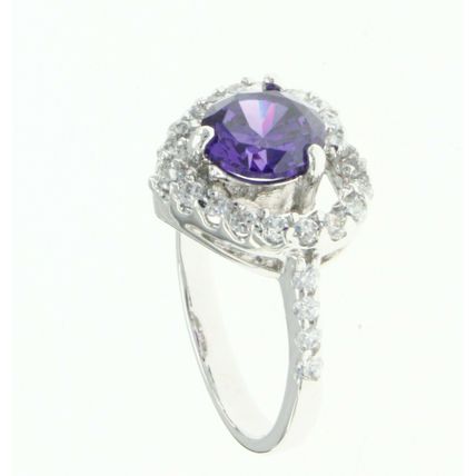 New Real 925 Sterling Silver Luxury Jewelry Heart Halo Round purple stone Ring