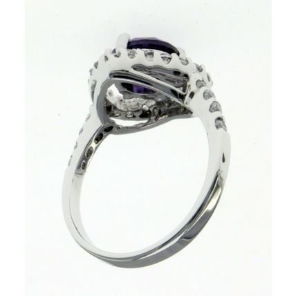 New Real 925 Sterling Silver Luxury Jewelry Heart Halo Round purple stone Ring