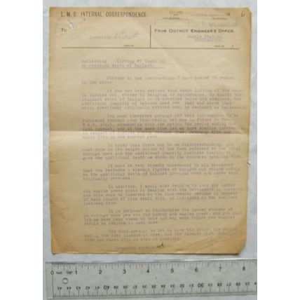 Letter London Midland & Scottish Railway Nottingham re Ballasting, Lifting