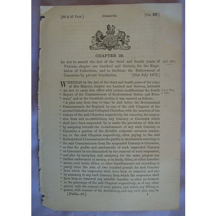 1873 Act of Parliament: Regulation of Cathedrals