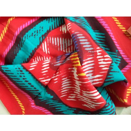 MISSONI Collector Vintage silk Scarf Red Blue Zigzag Rolled 80s Large Carre