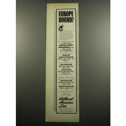 1955 Holland-America Line Cruise Ad - Europe Bound?