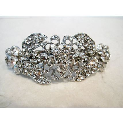 Silver flower shaped crystal hair barrette clip bridal clip bridal barrette