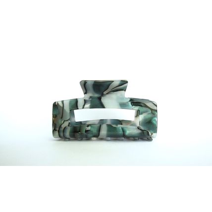 Medium rectangle abalone sea shell effect green hair claw clamp clip