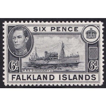 Falkland Islands KGVI 1938-50 6d Black Ship SG156 Mint MLH