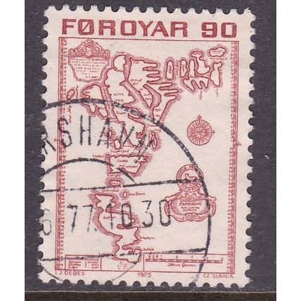 Faroe Islands 1975 Map of the Islands 90ore Fine used SG 12 VGC