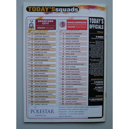 BRADFORD CITY v MIDDLESBROUGH Premiership 04/12/1999