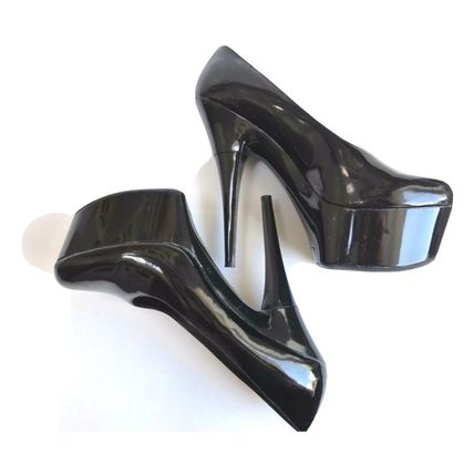 Black Stilettos Platforms Patent Leather NITE LIFE Shoes 39.5 / 6.5 UK