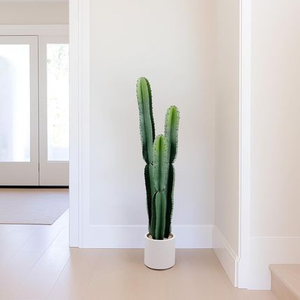 4Ft Large Artificial Cactus with White Decorative Planter, 48" Realistic Faux Ca