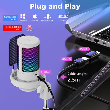 NJSJ USB Gaming Microphone for PC, Condenser Mic with Boom Arm for PS4/ PS5/ Mac
