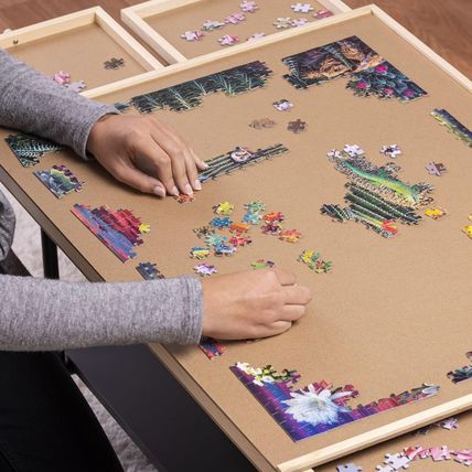 Playvibe 1500 Piece Rotating Puzzle Board with Drawers and Cover - Sturdy Jigsaw