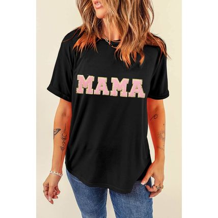 Black MAMA Chenille Graphic Tee