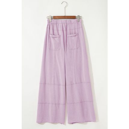 Pink Mineral Wash Exposed Seam Drawstring High Waist Wide Leg Cargo Pants
