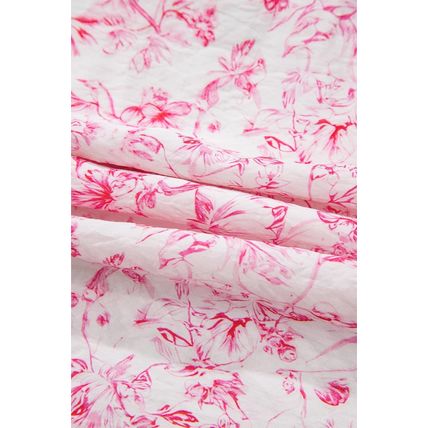 Pink Floral Ruffled Short Sleeve Bow Back Square Neck Blouse