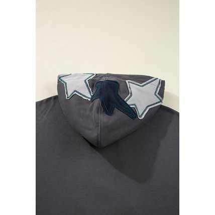 Carbon Grey Star Patchwork Contrast Stitching Mineral Wash Kangaroo Pocket Vinta