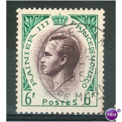 Monaco stamps 1955 - SG 518 - Prince Rainier 111 6f purple and green - used