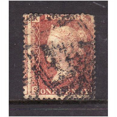 GREAT BRITAIN 1858-79 QV SG44 1d RED BROWN PLATE 176 LETTERED SK USED