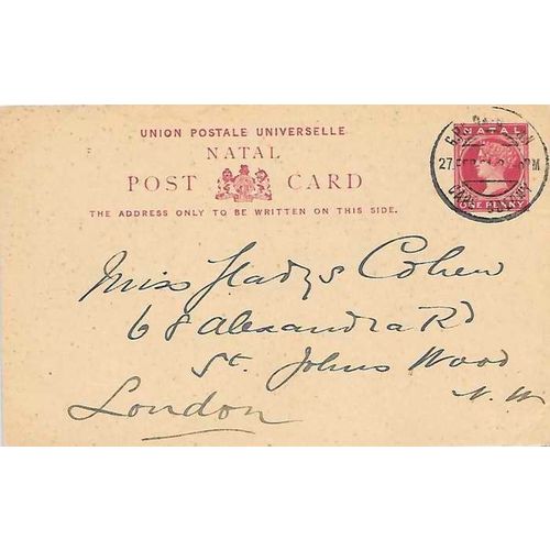 Natal, Africa 1902 UPU Postal Card Illustrated Pictorial, to Capetown Colony