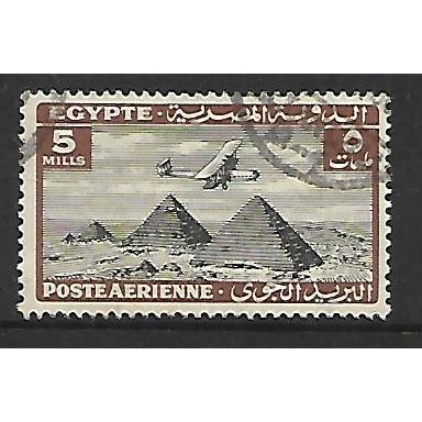 EGYPT 1933 AIR 5M BLACK BROWN HANDLEY PAGE HP 42 OVER PYRAMIDS SG198 FINE USED2