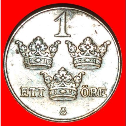 3 CROWNS (1909-1950):SWEDEN★1 ORE 1935! Gustav V 1907-1950★LOW START★NO RESERVE!