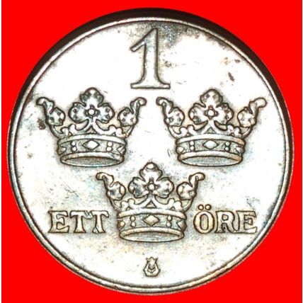 3 CROWNS (1909-1950):SWEDEN★1 ORE 1935! Gustav V 1907-1950★LOW START★NO RESERVE!