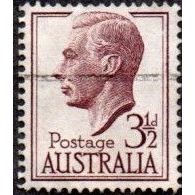 Australia 1951-2 Pre-Decimal George VI. 3,1/2d Value. Brown-Purple. Fine Used