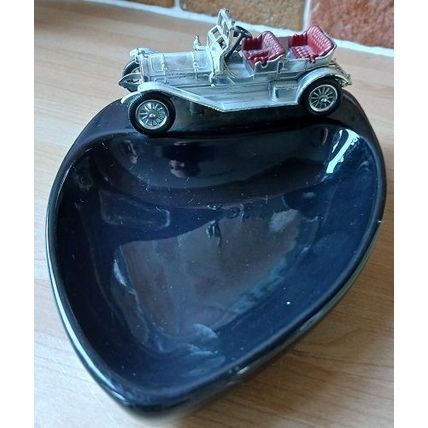 Black ceramic Ashtray with vintage automobile, retro, vintage