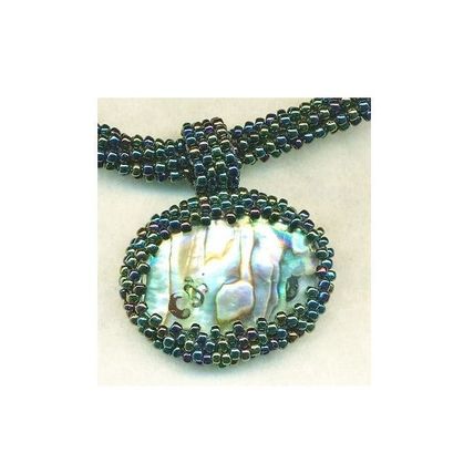 Green Bead Crochet Rope Choker Paua Shell Pendant 5