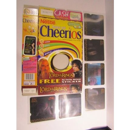 Nestle 2002 Cheerios LOTR Lord of the Rings Cereal Box & Set of 6 Sticker Cards